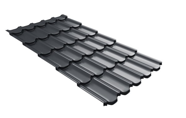 Металлочерепица квинта плюс с 3D резом 0,5 Satin Мatt RAL 7024 мокрый асфальт купить в Воскресенске
